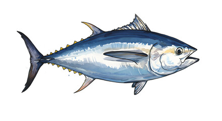 Bluefin Tuna Watercolor Illustration:  Ocean Wildlife, Seafood, Marine Life watercolor png, transparent isolated nackground