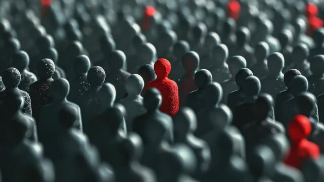 A single individual stands out from the crowd, emphasizing their uniqueness