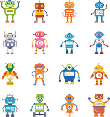 Robot Icons Set for Tech, Apps, and Educational Projects