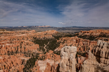 Lower Inspiration Point , Bryce Canyon National Park, Utah.  Claron Formation, White limestone member, Pink member; mudstone, sistone, sandstone; picturesque cliffs, columns, spires, and pinnacles.	
