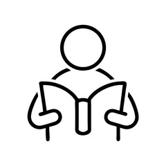 Icon of a person reading a book with open pages in minimal style  