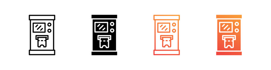 Ticket Machine Multiple Style Icon Set Vector 