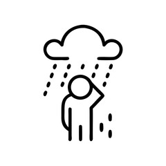 Icon of person standing under rain cloud with hand on head  