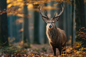 Red Deer Stag in Autumn Forest