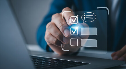 Person checking off items on a digital list checklist