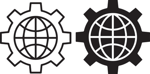 Fototapeta premium digital global business,gears with globe icons, , international technology, worldwide connectivity