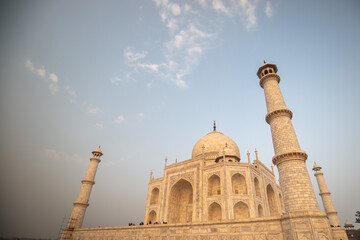 View on the Taj Mahal at sunset in Agra, Uttar Pradesh, India.