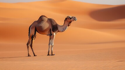 Camel set against a minimal background with its iconic silhouette and sandy colors in focus, creating a striking image.