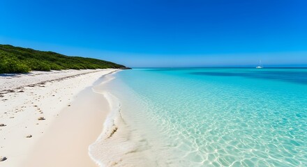 Fototapeta premium Serene Tropical Beach Paradise White Sand, Turquoise Waters, and Endless Horizon