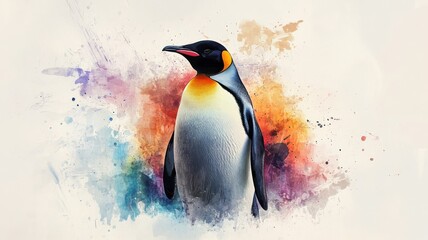 A penguin illustrated in watercolor style, with gentle, flowing hues and a soft, artistic touch.