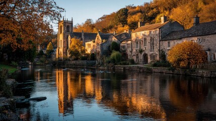 Fototapeta premium Autumnal village reflections