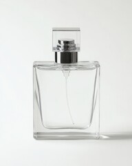 Clear Glass Perfume Bottle on White Background