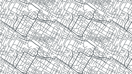 Abstract seamless pattern of black lines representing a city map on a white background design