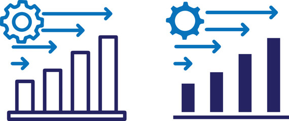 increasing arrow, business analytics,  upward trend, data visualization, gears, bar chart, bar graph, financial data, growth chart
