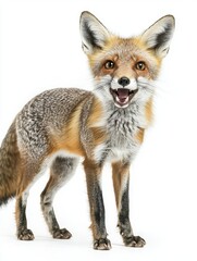 Fototapeta premium Red Fox Standing and Panting on White Background