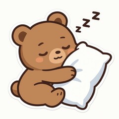 Adorable Brown Bear Cub Sleeping Peacefully on White Pillow
