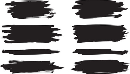 Collection of six diverse black ink brush stroke splatters and textures on a clean white background
