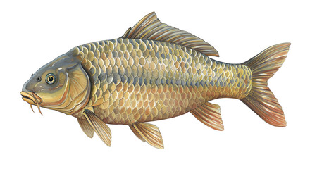 Detailed Illustration of a Common Carp Fish watercolor png, transparent isolated nackground