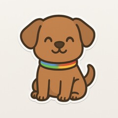 Cheerful Brown Puppy with Rainbow Collar Illustration