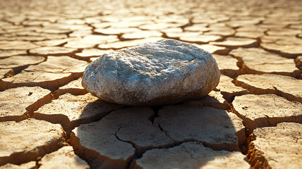 Drought impact on dry landscapes rocks on cracked earth nature photography desert environment...