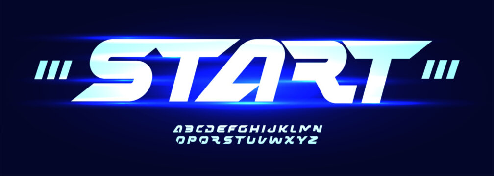 Futuristic tech alphabet, sharp digital bold slanted italic letter set, bold robotic font for space game logo, speed AI headline, dynamic typography, modern future space app design. Vector typeset.