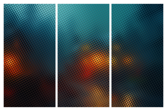 Spooky scene with houses in the night forest, made of glass tiles, transparent background
