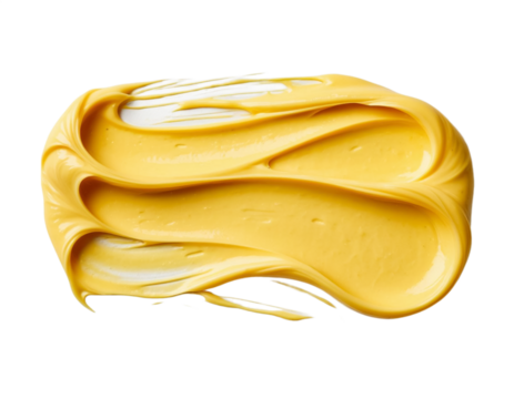 Texture of yellow cream smear on transparent background PNG.