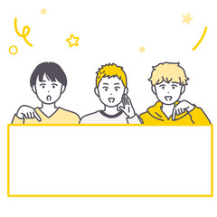 若い男性がお知らせしているイラスト素材