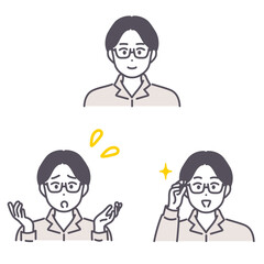若い男性の表情イラストセット