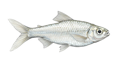 Detailed Illustration of a Silver Fish, Aquatic Animal, Nature watercolor png, transparent isolated nackground