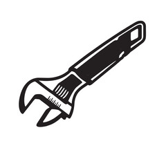 Silhouette image of a wrench on a white background