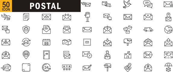 Postal editable outline icon set. Envelope, mail, delivery, courier, postage and more.
