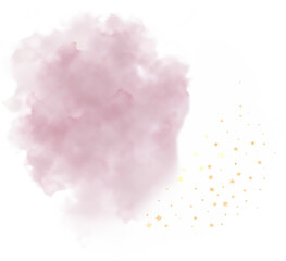 Watercolor dusk rose paint element with stars on transparent background.
