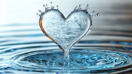 Water drop in shape of heart with ripples 