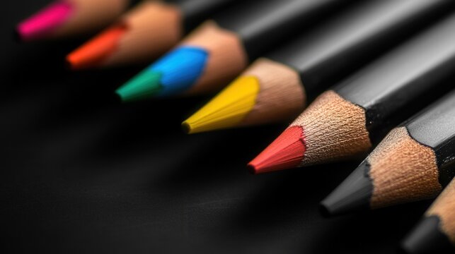 School Supplies with Pencils. A collection of school supplies including colored pencils, notebooks, and other stationery items. Ideal for themes related to education, learning, and back to school.