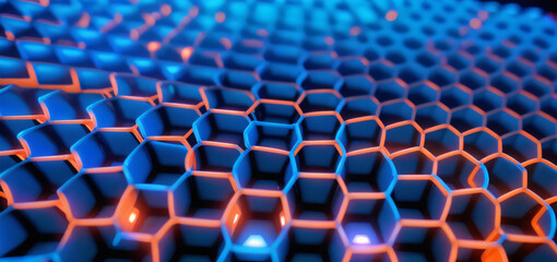 Fototapeta premium Abstract background hexagon pattern with glowing lights - Generative Ai