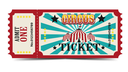 Circus ticket. Vector flat horizontal ticket in vintage style, simple style.
