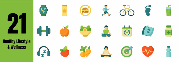 Comprehensive Healthy Lifestyle and Wellness Icons Set