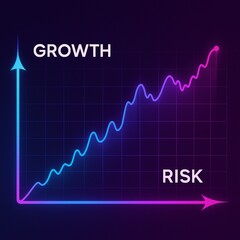 Neon Growth and Risk Chart, Financial Investment Graph, Business Trend Analysis.