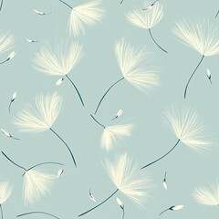 Dandelion Seed Heads Floating on a Pale Blue Backdrop Seamlessly