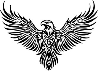 Fototapeta premium eagle with wings spread, fierce tribal lines, silhouette style for vinyl sticker, tattoo design