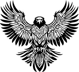 Fototapeta premium eagle with wings spread, fierce tribal lines, silhouette style for vinyl sticker, tattoo design