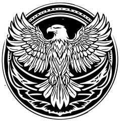 Obraz premium eagle tattoo design, eagle with wings spread, fierce tribal lines, silhouette style for vinyl sticker or tattoo design