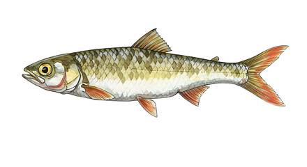Naklejka premium Detailed Watercolor Illustration of a Fish, Aquatic Animal, Wildlife Art watercolor png, transparent isolated nackground