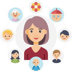 Woman life age years concept, the time of life, periods and cycle of life, growing old, maturation and aging, one generation and age categories. Vector simple classic icon stock illustration