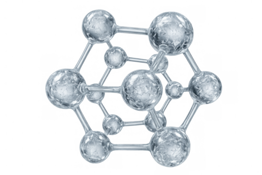 Intricate crystal molecular structure with transparent background, ideal for science, technology, and healthcare projects