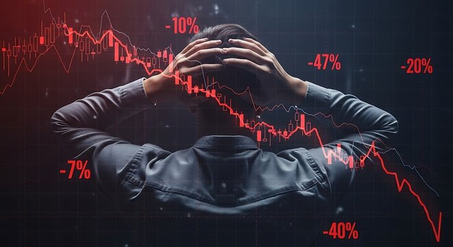 Stressed Man with Head in Hands, Financial Crisis, Stock Market Crash.