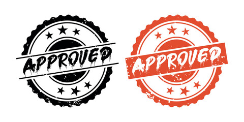 Obraz premium Approved rubber stamp badge in black and red variations