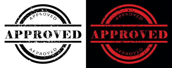 Black and red approved stamp vector in classic round layout