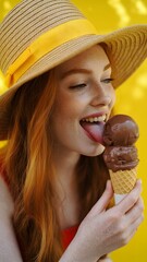 A woman licking an ice cream cone